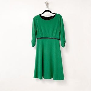 Tahari Classic Holiday Chic Fit & Flare 3/4‎ Sleeve Rayon Blend Midi Dress Green